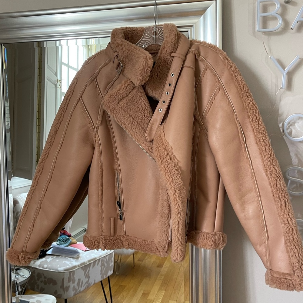 Missguided Premium Brown Borg Teddy Belted Aviator Jacket